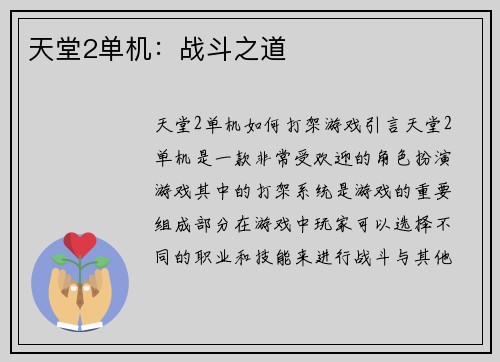 天堂2单机：战斗之道