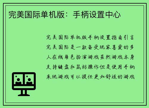 完美国际单机版：手柄设置中心