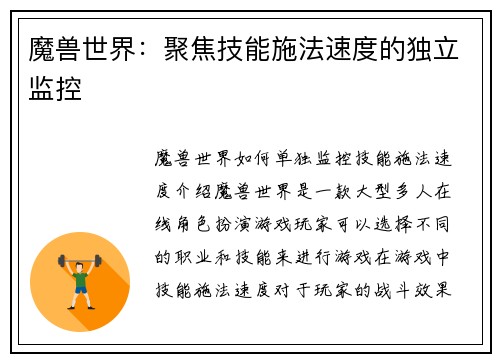 魔兽世界：聚焦技能施法速度的独立监控